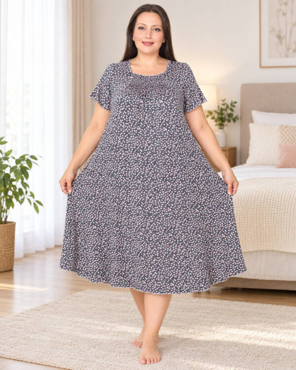 Ночная рубашка большого размера Elena Tekstil 4XL-6XL, хлопок, серая с мелкими цветами, Турция 5XL