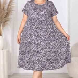 Ночная рубашка большого размера Elena Tekstil 4XL-6XL, хлопок, серая с мелкими цветами, Турция 5XL