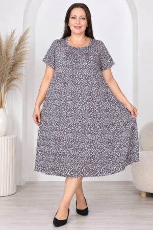 Ночная рубашка большого размера Elena Tekstil 4XL-6XL, хлопок, серая с мелкими цветами, Турция 6XL