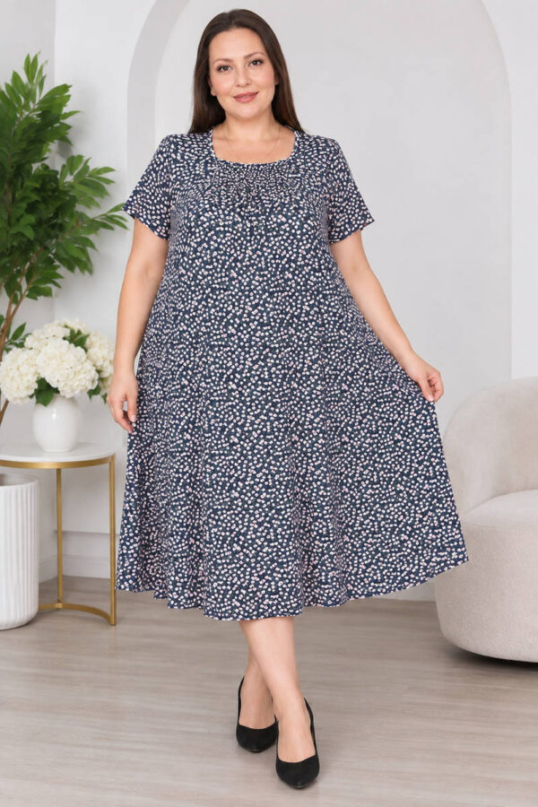 Нічна сорочка великого розміру Elena Tekstil 4XL-6XL, бавовна, сіра з дрібними квітами, Туреччина 6XL