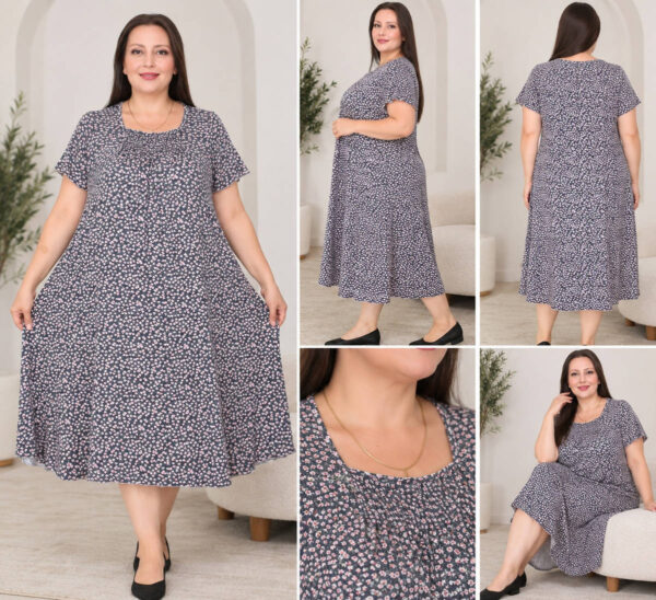 Ночная рубашка большого размера Elena Tekstil 4XL-6XL, хлопок, серая с мелкими цветами, Турция 6XL