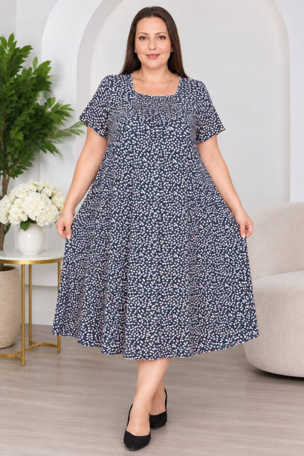Нічна сорочка великого розміру Elena Tekstil 4XL-6XL, бавовна, сіра з дрібними квітами, Туреччина 5XL
