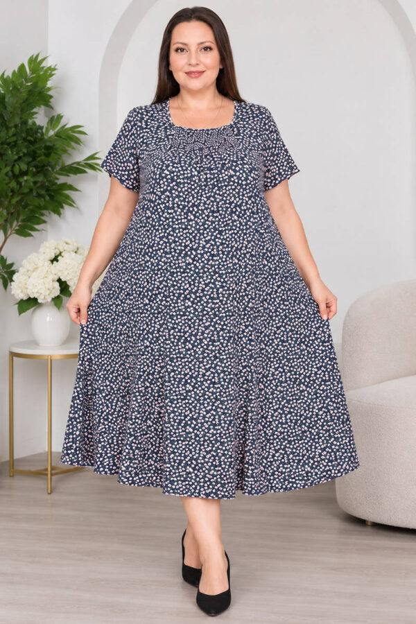 Ночная рубашка большого размера Elena Tekstil 4XL-6XL, хлопок, серая с мелкими цветами, Турция 6XL