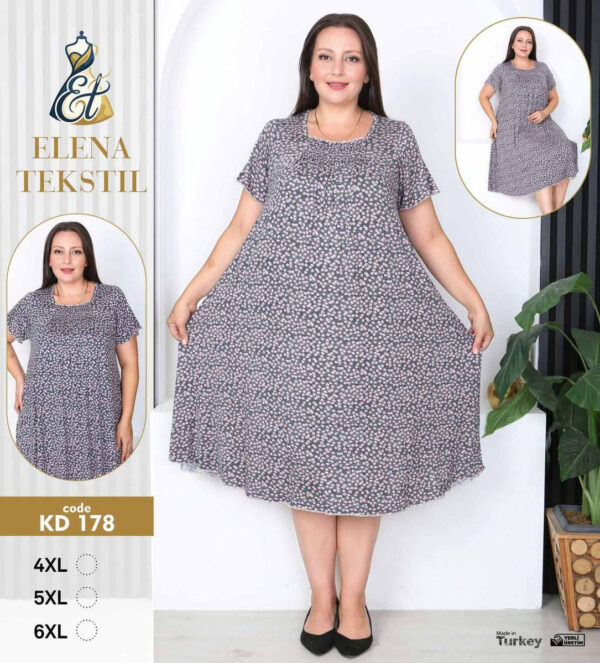 Ночная рубашка большого размера Elena Tekstil 4XL-6XL, хлопок, серая с мелкими цветами, Турция 5XL