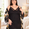 Комплект ночная рубашка с халатом Lady 4XL 19222, вискоза, черный с цветами, кружево, Турция, 60–62